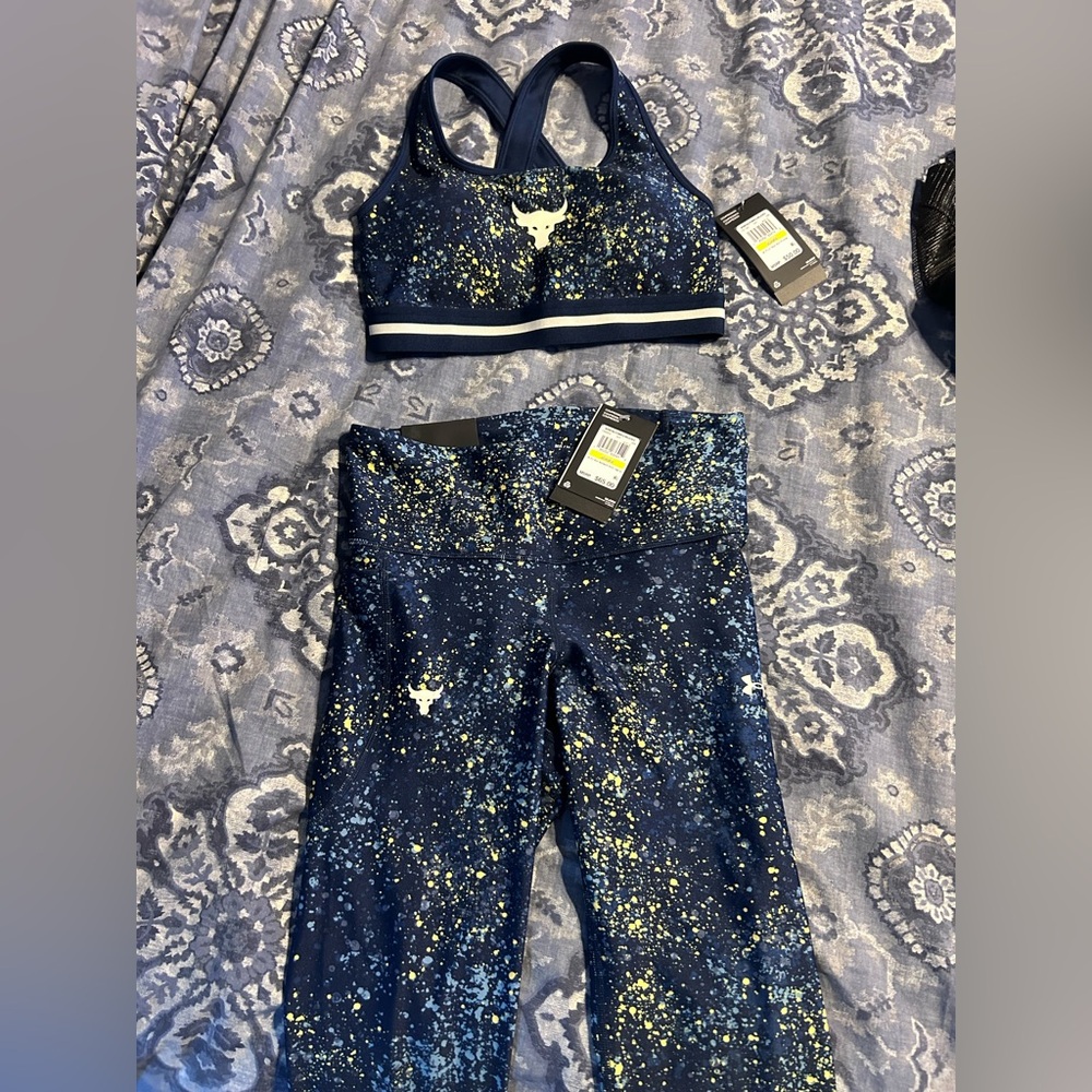 Under Armour Blue and Yellow Compression Leggings